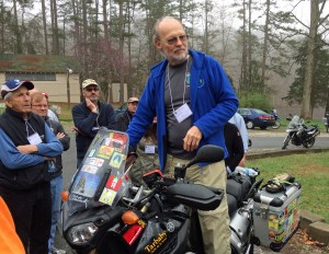 Grant Johnson, co-founder with his wife Susan of Horizons Unlimited. Grant is showing riding techniques when the road gets rough.