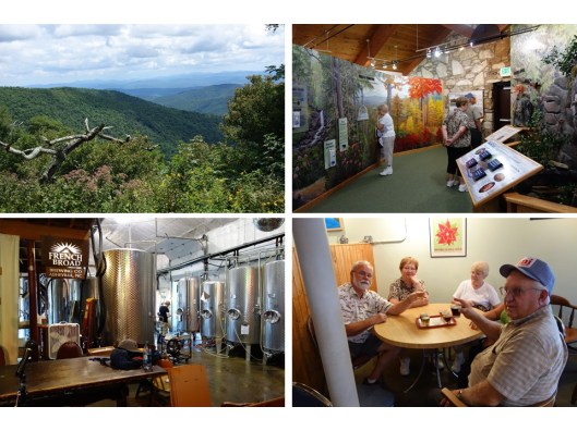 1. The Pisgah National Forest; 2. Visitor Center on Forest Heritage Scenic Byway; 3. French Broad Brewery; 4. Sampling all the brews.