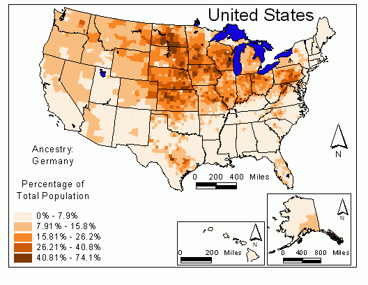 German ancestery by county for all U.S.